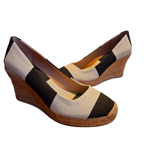 J. Crew Seville Stripe Espadrilles Black & White Wedges Size 9 NEW! - Picture 1 of 1